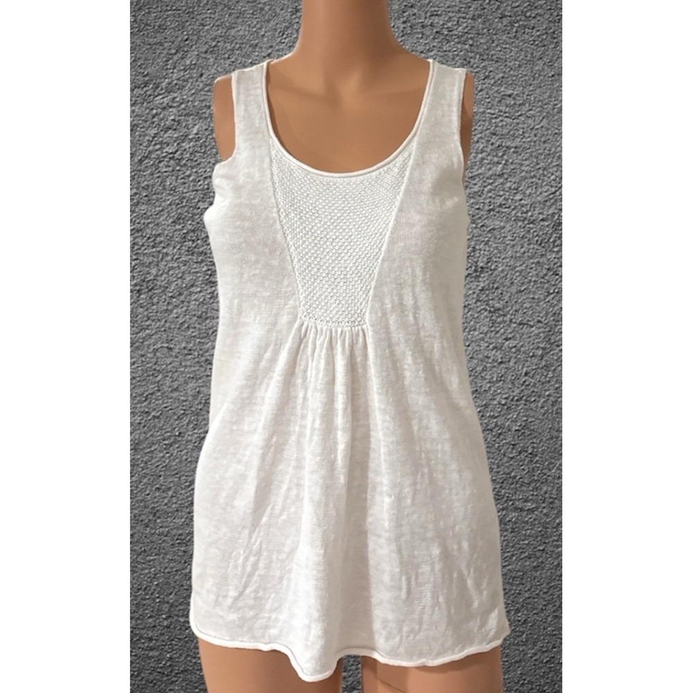 Eileen Fisher Tank Top Tunic Shirt Womens S Petite White Textured Knit Linen